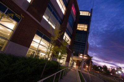 Evening shots of Information Technology Building from Core Campus.